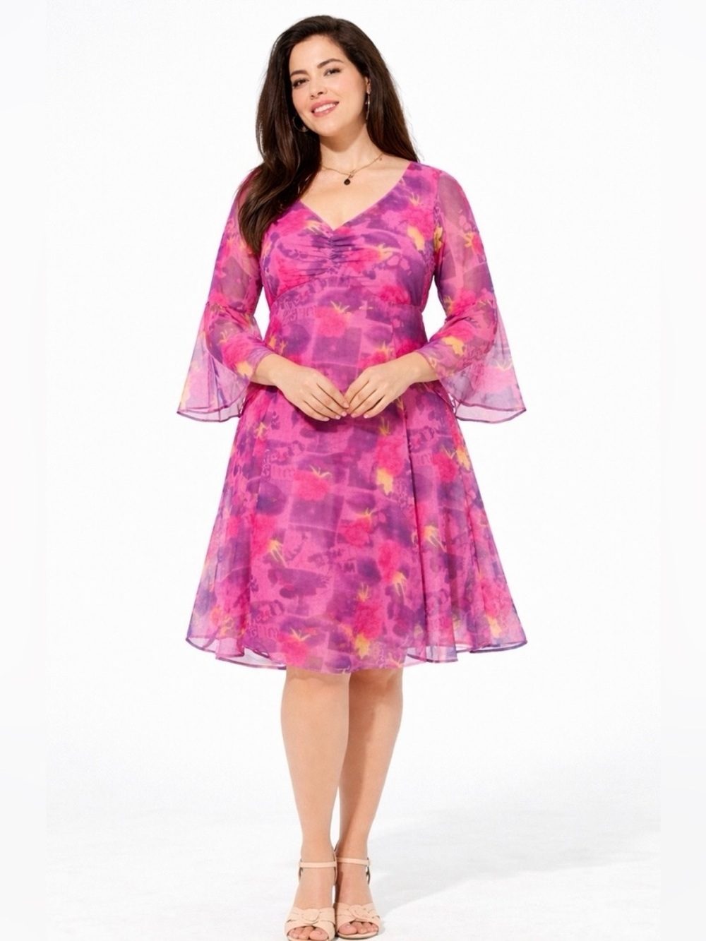 Torrid x Betsey Johnson NWOT Floral Mesh Mini Bell Sleeve Mesh Midi Dress 0 12/L